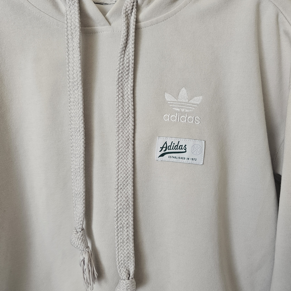 adidas Women's Pale Gray Cropped Hoodie with Logo Patch - Picture 3 of 4